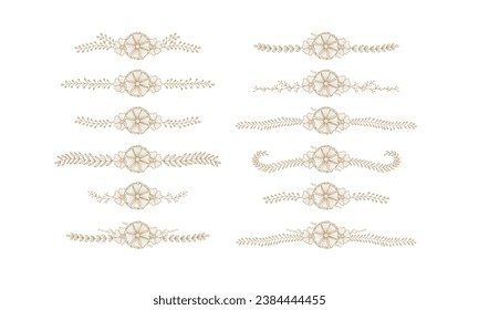 collection of hand drawn rustic vintage blossom flower line divider decoration. Vector floral element decoration
