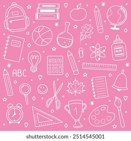 Collection of a hand drawn school icons. Cute stationery elements. Vector illustration