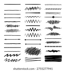 Collection Of Hand Drawn Scribble Lines And Decorative Sketched Border Dividers Set