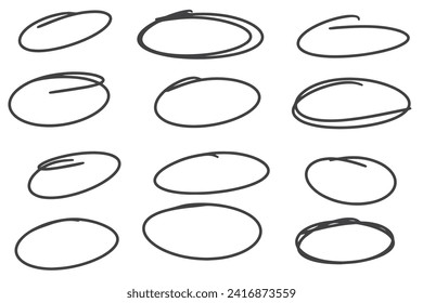 Collection Hand drawn scribble. Set of vector oval and circle freehand isolated white background