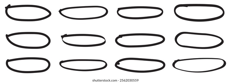 Collection Hand drawn scribble. Set of vector oval and circle freehand isolated white background