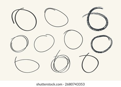 Sammlung von handgezeichneten Ritzeln und Ovalen zur Markierung und Hervorhebung von Elementen Illustration