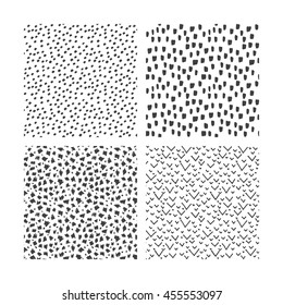 Collection of hand drawn seamless isolated vector pen and ink patterns. Grunge texture set for background, backdrop, textile, wrapping paper.