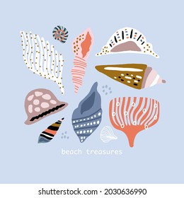 Collection of hand drawn seashells. Ready marine composition isolated white. Vector illustration