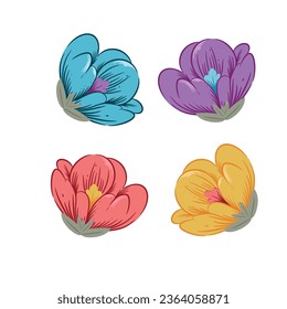 Colección de formas dibujadas a mano y elementos de diseño de garabatos. Hojas exóticas, flores y plantas de selva. Adecuado para afiches, pegatinas.