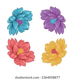 Colección de formas dibujadas a mano y elementos de diseño de garabatos. Hojas exóticas, flores y plantas de selva. Adecuado para afiches, pegatinas.