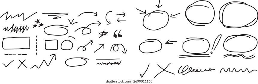Colección de Elementos dibujados a mano para diagramas y diagramas de flujo