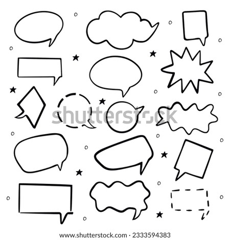 Collection of hand drawn sketch speach bubbles. Dialogue empty cloud in doodle style. Vector illustration