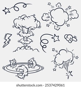 
Sammlung von handgezeichneten Rauchwolken-Effekten