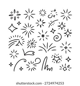 Coleção de espumantes desenhados à mão redemoinhos e elementos festivos doodle