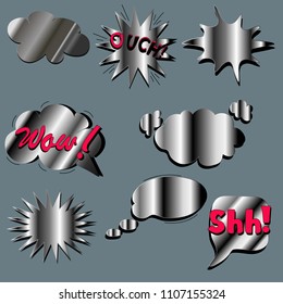 Collection hand drawn. Speech bubble. Metal style. Vector set