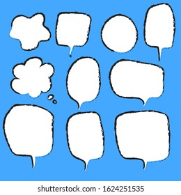Collection of hand drawn speech bubbles and dialog balloons.