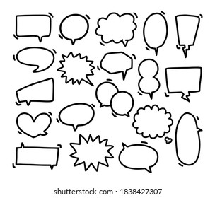 Collection of Hand Drawn Speech Bubbles, Speech Bubbles Comic and Thinking Balloon, Doodle, Vector Illustration.