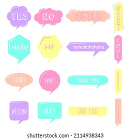 Collection of hand drawn speech bubbles with different phrases. Chat bubble talk phrases. Set of Vector bubbles speech doodle. Comic cartoon sticker. Suitable for dialogue to illustrate reactions