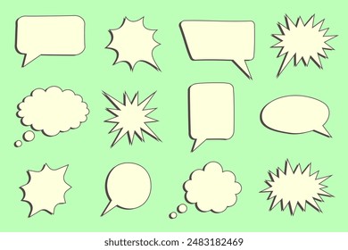 Collection of hand drawn speech bubbles doodle set of design elements. Vector illustration.