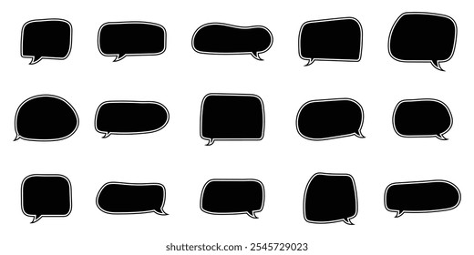 Colección de burbujas de discurso dibujadas a mano. Vector en blanco burbuja de habla vacía, chat o caja de mensaje. Ilustración vectorial.