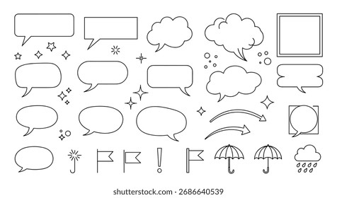 Colección de burbujas de discurso dibujadas a mano e íconos de Clima.