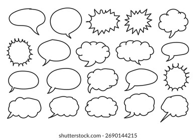 Colección de burbujas de discurso dibujadas a mano y nubes de pensamiento en negro Esquema del cómic de burbujas de pensamiento