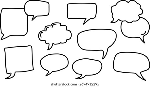 Collection of hand drawn speech bubbles and thought clouds for communication and ideas illustration