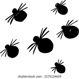 Collection of hand drawn spiders. Black silhouette of insects. Isolated vector