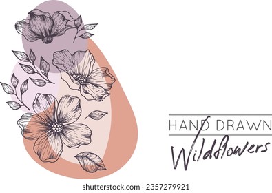 Collection of hand drawn spring flowers and plants. Monochrome vector illustrations in sketch style.