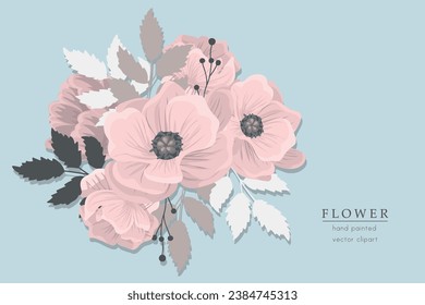 Collection of hand drawn spring flowers and plants. Monochrome vector illustrations in sketch style.