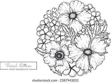Collection of hand drawn spring flowers and plants. Monochrome vector illustrations in sketch style.	
