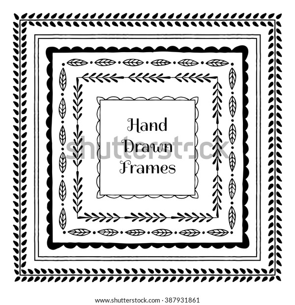 Collection of hand drawn square frames.\
Vector\
illustration.