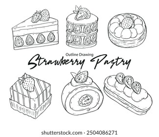 Collection of Hand Drawn Strawberry Dessert and Pastry Illustration