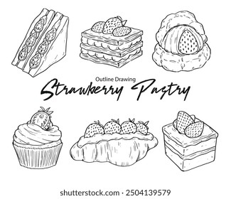 Collection of Hand Drawn Strawberry Dessert and Pastry Illustration