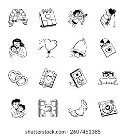 Collection of Hand Drawn Style Love Icons 
