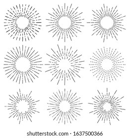 Collection of  hand drawn sunburst in retro style. Vector illustration