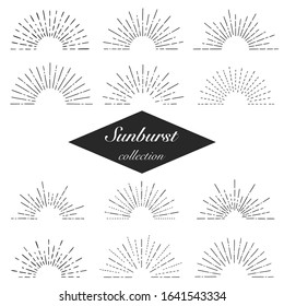 Collection Of  Hand Drawn Sunburst In Retro Style. Half Circle. Vector Illustration