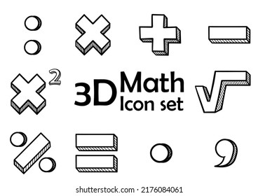 a collection of hand drawn symbols in mathematics with 3d design, with a simple and modern design