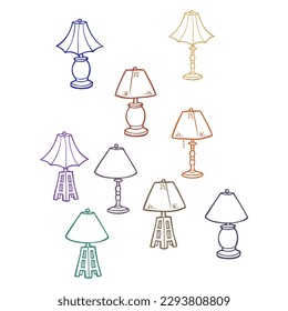 Colección De Ilustración Del Vector De Lámparas De Mesa Dibujadas A Mano
