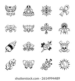Collection of Hand Drawn Tattoo Design Icons 
