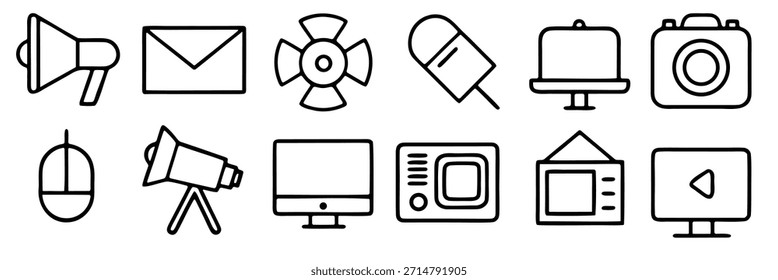 coleção de tecnologia desenhada à mão e ícones de mídia 