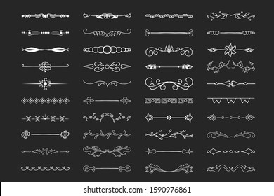 Collection of hand drawn text dividers. Calligraphic lines, vintage borders and wedding card breaks. Vector isolated flourish ink elements.