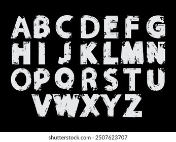 Collection of hand drawn textured Grunge retro alphabets isolated on black background