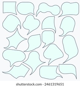 Collection of hand drawn think and talk speech bubbles with love message, greetings and sale ad. Doodle style comic balloon, cloud, heart shaped design elements. Isolated vector.