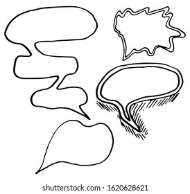 Collection of hand drawn thinking and talking speech bubbles messages, greetings and sale announcements. Doodle style comic balloon, cloud, design elements. Isolated vector