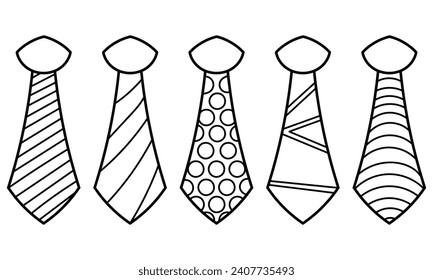 collection of hand drawn of ties with different motifs on a white background