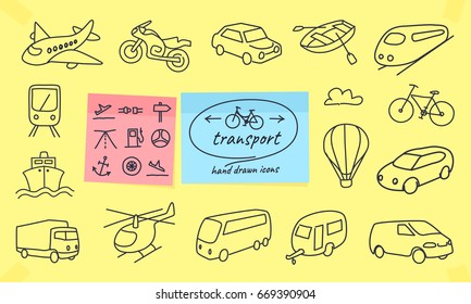 Collection Of Hand Drawn Transport Icons. Full Vector Illustrations With Editable Strokes.