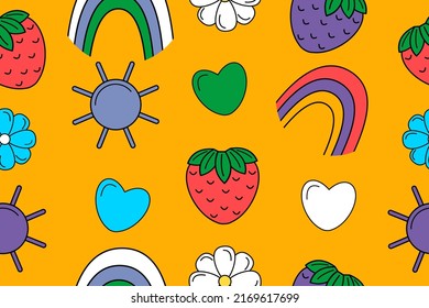 Collection of hand drawn trendy cartoon elements, pattern icons for social media, bright icon set