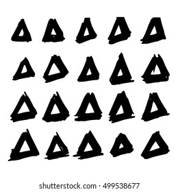 Collection of hand drawn triangles. Set of black and white geometric elements