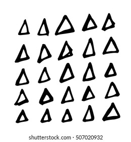 Collection of hand drawn triangles. Set of black and white geometric elements