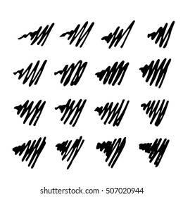 Collection of hand drawn triangles. Set of black and white geometric elements