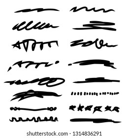 Collection of hand drawn Underline Strokes in Marker Brush Doodle Style Various Shapes in Lines vector
