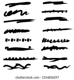 Collection of hand drawn Underline Strokes in Marker Brush Doodle Style Various Shapes in Lines vector