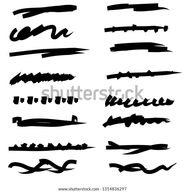 Collection of hand drawn\
Underline Strokes in Marker Brush Doodle Style Various Shapes in\
Lines vector
